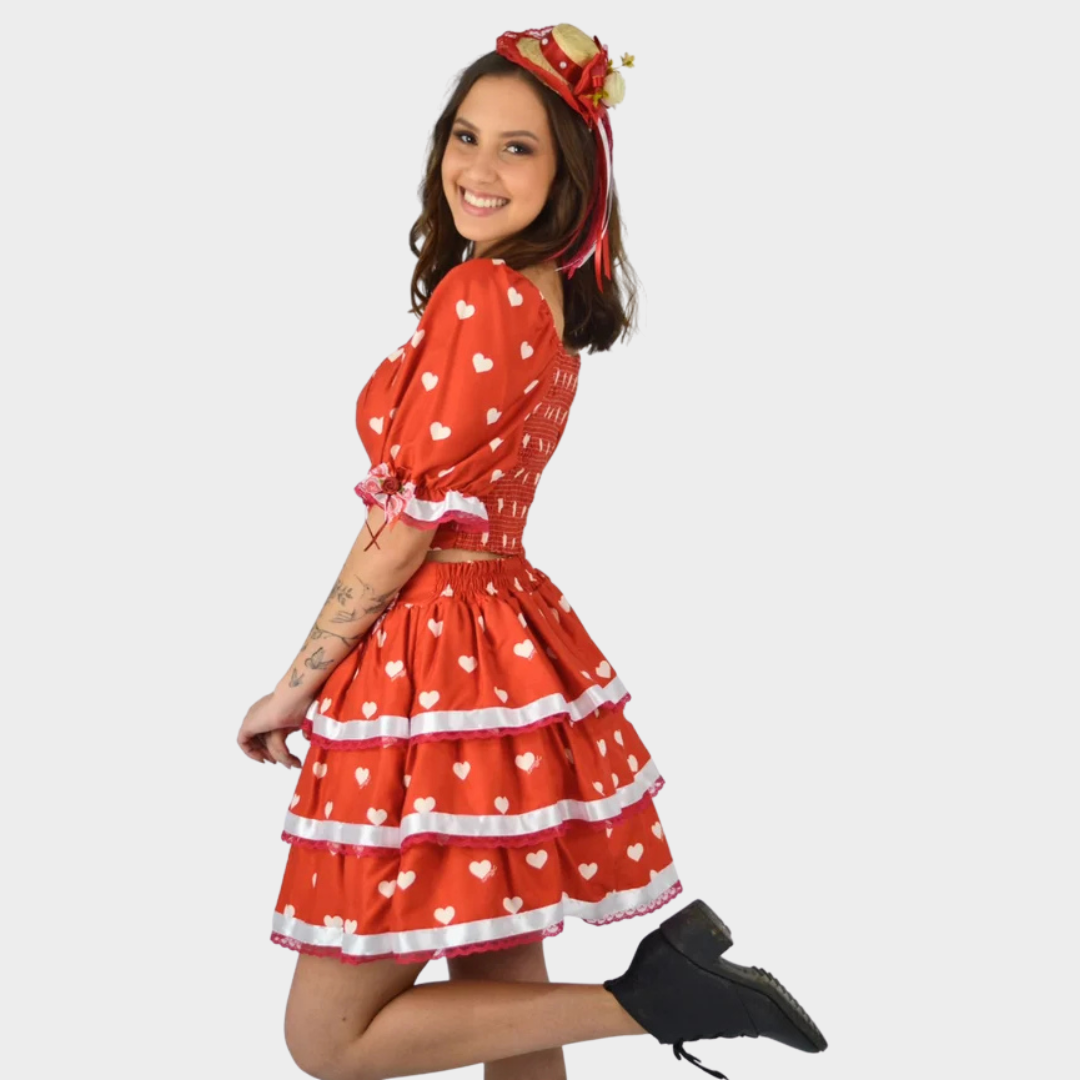 Vestido de Festa Junina Vermelho Coração