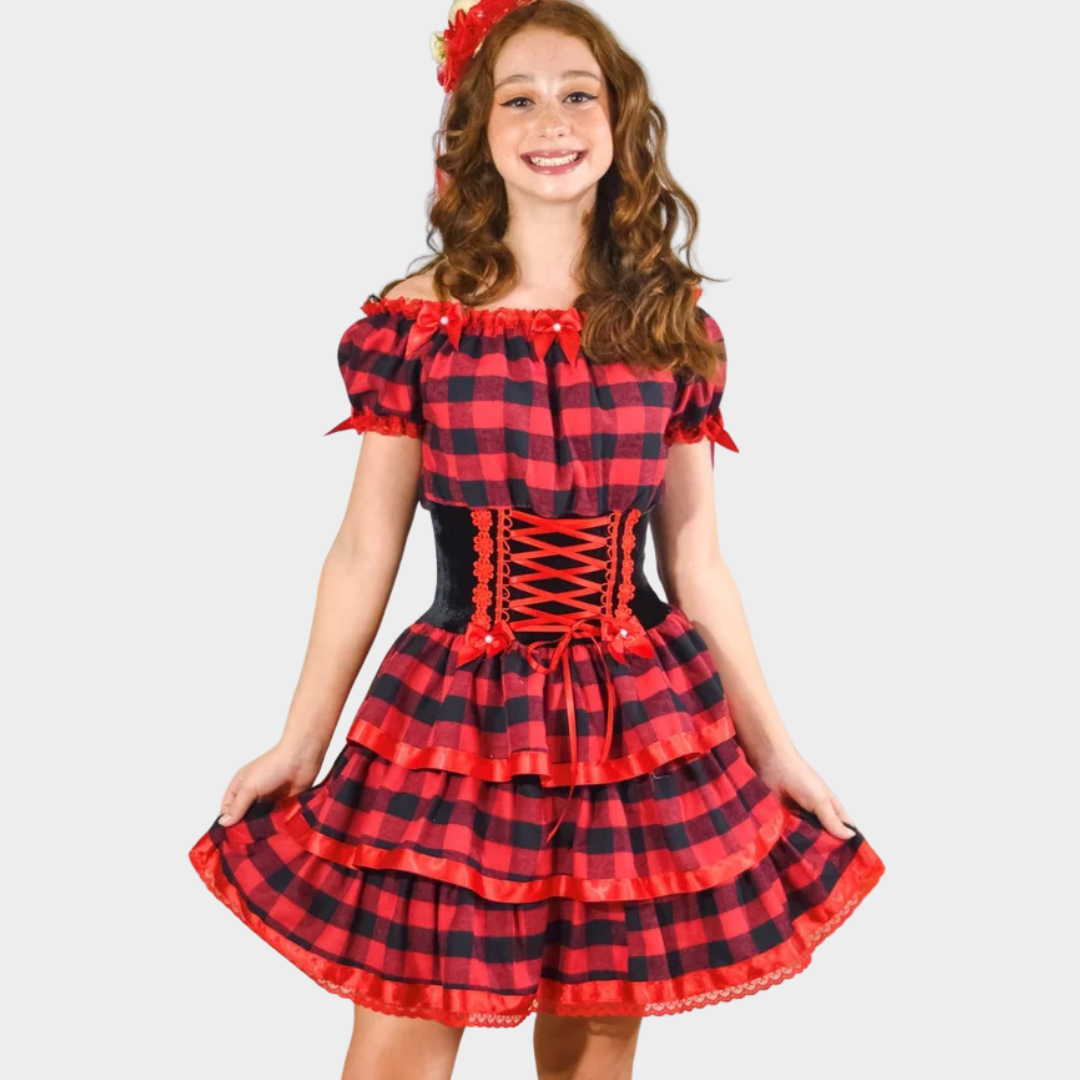 Vestido de Festa Junina Infantil Xadrez Vermelho
