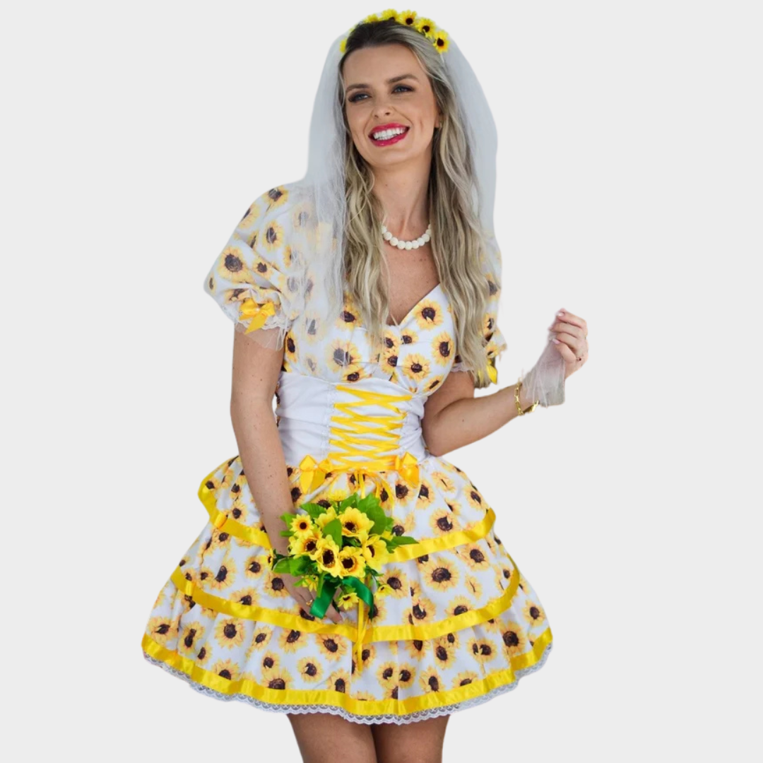 Vestido de Festa Junina Noiva Caipira Girassol