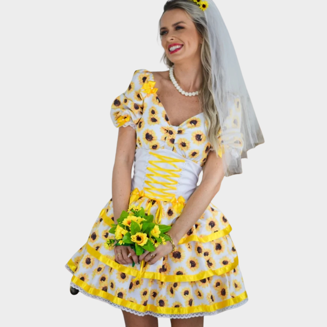 Vestido de Festa Junina Noiva Caipira Girassol