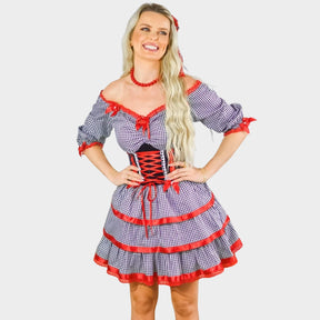 Vestido de Festa Junina Xadrez Preto e Vermelho